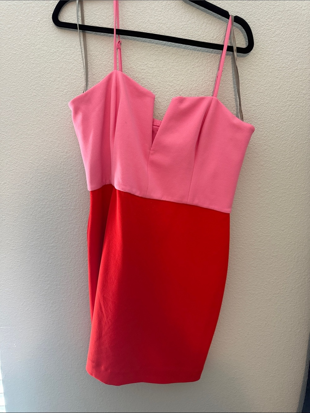 BCBG Pink and Red Spaghetti-Strap Mini Dress